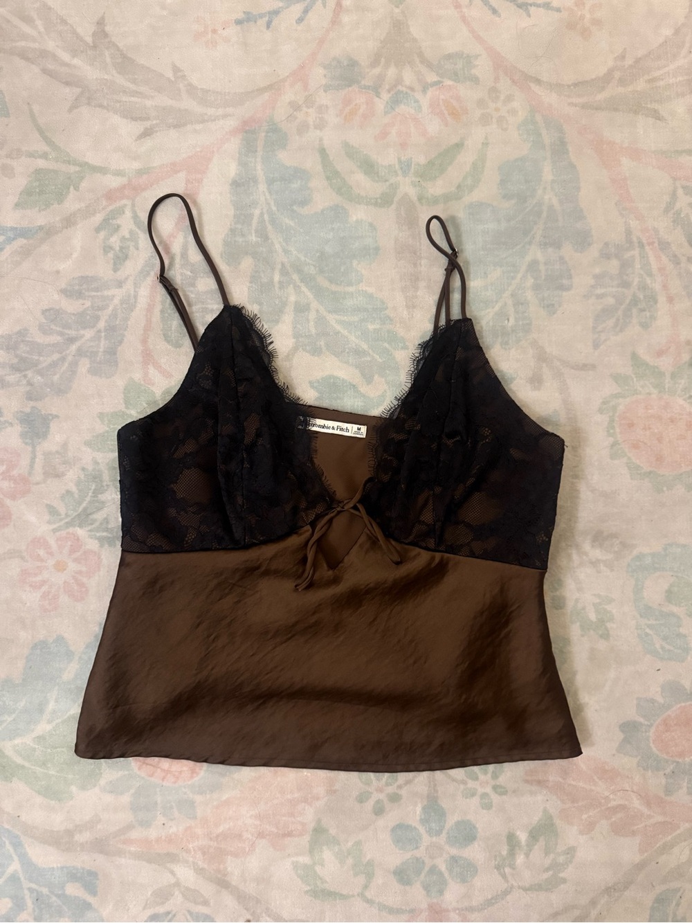 Abercrombie & Fitch Brown Satin Cami with Black Lace